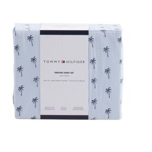 New Tommy Hilfiger Queen Sheet Set Palm Trees 4 pc Blue. Cotton